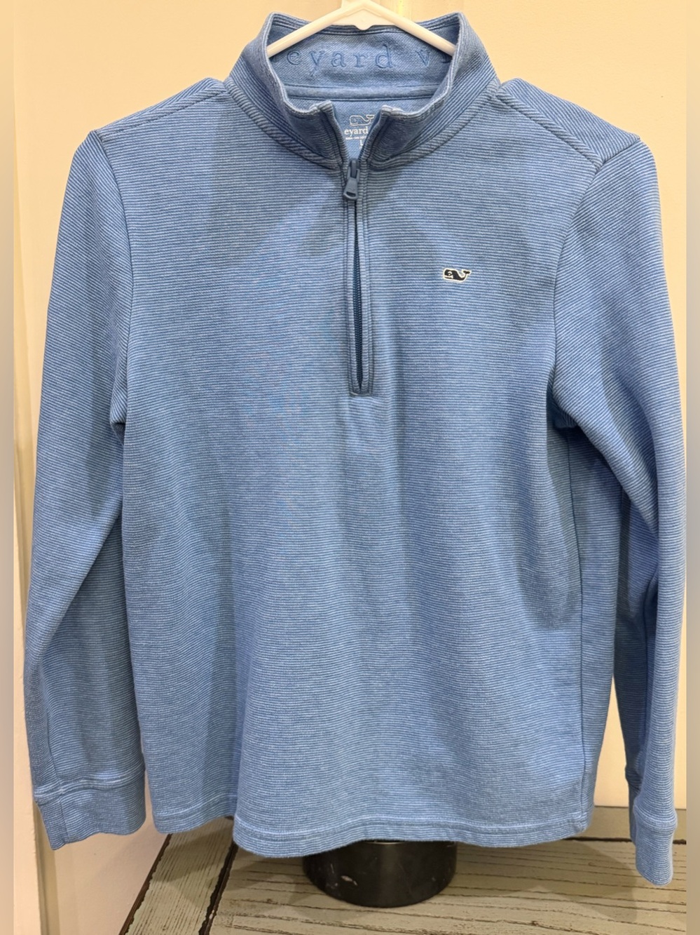 Vineyard Vines Youth Large Blue Striped Quarter-Zip Pullover
